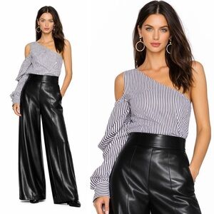 NWT PETERSYN Lara Top in Empire Blue White Stripe One Shoulder Small